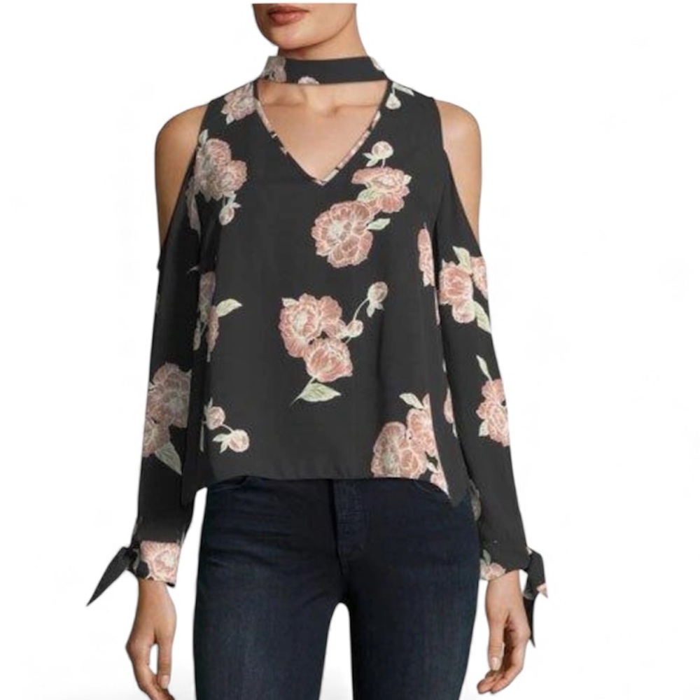Cupcakes & Cashmere Jon Cold Shoulder Floral Print Tie Sleeve Blouse Girly Date